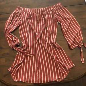 Striped off the shoulder shirt dress